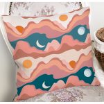 Renkli Zemin Üzerinde Ay Güneş Temalı Dijital Baskılı Modern Yastık Kırlent Kılıfı Realhomes