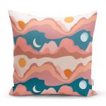 Renkli Zemin Üzerinde Ay Güneş Temalı Dijital Baskılı Modern Yastık Kırlent Kılıfı Realhomes