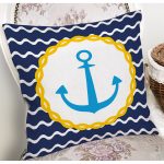 Lacivert Zemin Üzerinde Çapa Çizimli Dijital Baskılı Modern Yastık Kırlent Kılıfı Realhomes