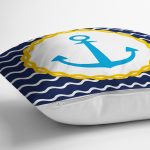 Lacivert Zemin Üzerinde Çapa Çizimli Dijital Baskılı Modern Yastık Kırlent Kılıfı Realhomes