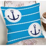 - 7599 - Realhomes Mavi Zemin Üzerinde Çapa Desenli Dijital Baskılı Modern Yastık Kırlent Kılıfı Realhomes