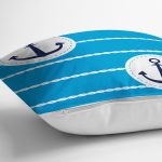 - 7599 - Realhomes Mavi Zemin Üzerinde Çapa Desenli Dijital Baskılı Modern Yastık Kırlent Kılıfı Realhomes