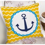 - 7600 - Realhomes Sarı Zemin Üzerinde Çapa Çizimli Dijital Baskılı Modern Yastık Kırlent Kılıfı Realhomes