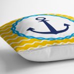 - 7600 - Realhomes Sarı Zemin Üzerinde Çapa Çizimli Dijital Baskılı Modern Yastık Kırlent Kılıfı Realhomes