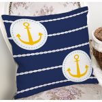 Lacivert Zemin Üzerinde Çapa Çizimli Dijital Baskılı Modern Yastık Kırlent Kılıfı Realhomes