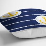 Lacivert Zemin Üzerinde Çapa Çizimli Dijital Baskılı Modern Yastık Kırlent Kılıfı Realhomes