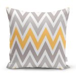 - 7621 - Realhomes Beyaz Zemin Üzerinde Turuncu Gri Renklı Geometrik Desen Yastık Kırlent Kılıfı Realhomes