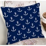 - 7626 - Realhomes Lacivert Zemin Üzerinde Çapa Desenli Dijital Baskılı Modern Yastık Kırlent Kılıfı Realhomes