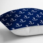 - 7626 - Realhomes Lacivert Zemin Üzerinde Çapa Desenli Dijital Baskılı Modern Yastık Kırlent Kılıfı Realhomes