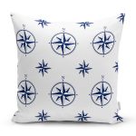Beyaz Zeminli Modern Pusula Desenli Dijital Baskılı Modern Yastık Kırlent Kılıfı Realhomes