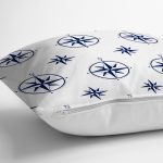 Beyaz Zeminli Modern Pusula Desenli Dijital Baskılı Modern Yastık Kırlent Kılıfı Realhomes