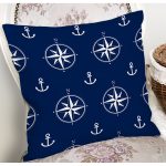 - 7629 - Realhomes Lacivert Zemin Üzerinde Modern Pusula Desenli Dijital Baskılı Modern Yastık Kılıfı Realhomes
