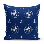 - 7629 - Realhomes Lacivert Zemin Üzerinde Modern Pusula Desenli Dijital Baskılı Modern Yastık Kılıfı Realhomes