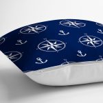 - 7629 - Realhomes Lacivert Zemin Üzerinde Modern Pusula Desenli Dijital Baskılı Modern Yastık Kılıfı Realhomes