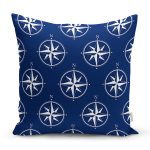 Lacivert Zemin Üzerinde Modern Pusula Desenli Dijital Baskılı Modern Yastık Kılıfı Realhomes