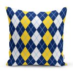 - 7633 - Realhomes Beyaz Zemin Üzerinde Baklava Desenli Dijital Baskılı Modern Yastık Kırlent Kılıfı Realhomes