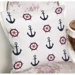 - 7640 - Realhomes Beyaz Zeminli Renkli Çapa Desenli Dijital Baskılı Modern Yastık Kırlent Kılıfı Realhomes