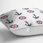 - 7640 - Realhomes Beyaz Zeminli Renkli Çapa Desenli Dijital Baskılı Modern Yastık Kırlent Kılıfı Realhomes