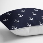 - 7646 - Realhomes Renkli Zemin Üzerinde Çapa Desenli Dijital Baskılı Modern Yastık Kırlent Kılıfı Realhomes