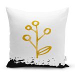 - 7653 - Realhomes Beyaz Zemin Üzerinde Gold Rengarenk Onedraw Çizimli Çiçek Desenli Kırlent Kılıfı Realhomes