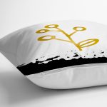 - 7653 - Realhomes Beyaz Zemin Üzerinde Gold Rengarenk Onedraw Çizimli Çiçek Desenli Kırlent Kılıfı Realhomes