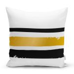 Beyaz Zemin Üzerinde Renkli Çizgili Dijital Baskılı Modern Yastık Kırlent Kılıfı Realhomes