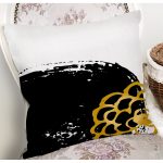 Beyaz Zeminli Gold Detaylı Oval Çizim Dijital Baskılı Modern Yastık Kırlent Kılıfı Realhomes