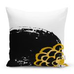 Beyaz Zeminli Gold Detaylı Oval Çizim Dijital Baskılı Modern Yastık Kırlent Kılıfı Realhomes