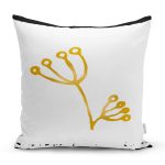 Beyaz Zemin Üzerinde Gold Detaylı Onedraw Çizimli Çiçek Desenli Yastık Kılıfı Realhomes