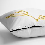 Beyaz Zemin Üzerinde Gold Detaylı Onedraw Çizimli Çiçek Desenli Yastık Kılıfı Realhomes