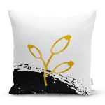 - 7658 - Realhomes Beyaz Zemin Üzerinde Gold Detaylı Onedraw Çizimli Çiçek Desenli Yastık Kılıfı Realhomes