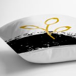 - 7658 - Realhomes Beyaz Zemin Üzerinde Gold Detaylı Onedraw Çizimli Çiçek Desenli Yastık Kılıfı Realhomes