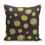 Siyah Zemin Üzerinde Gold Renkli Geometrik Desenli Modern Yastık Kırlent Kılıfı Realhomes