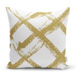 Beyaz Zemin Üzerinde Gold Renkli Geometrik Çizimli Modern Yastık Kırlent Kılıfı Realhomes