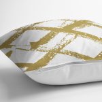 Beyaz Zemin Üzerinde Gold Renkli Geometrik Çizimli Modern Yastık Kırlent Kılıfı Realhomes