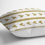 Beyaz Zemin Üzerinde Gold Detayli Geometrik Çizimli Yastık Kırlent Kılıfı Realhomes