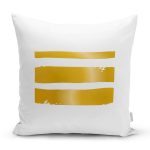 - 7669 - Realhomes Beyaz Zemin Üzerinde Gold Detaylı Geometrik Çizim Modern Yastık Kırlent Kılıfı Realhomes