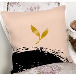 - 7670 - Realhomes Pastel Zemin Üzerinde Gold Detaylı Yaprak Desenli Modern Yastık Kırlent Kılıfı Realhomes