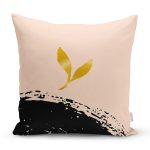 - 7670 - Realhomes Pastel Zemin Üzerinde Gold Detaylı Yaprak Desenli Modern Yastık Kırlent Kılıfı Realhomes