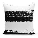 - 7672 - Realhomes Beyaz Zemin Üzerinde Siyah Çizgili Geometrik Çizim Modern Yastık Kırlent Kılıfı Realhomes