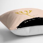 Pastel Zemin Üzerinde Gold Detaylı Yaprak Desenli Modern Yastık Kırlent Kılıfı Realhomes