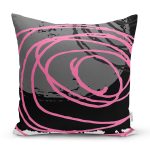 Gri Siyah Zemin Üzerinde Pembe Renkli Geometrik Desen Yastık Kırlent Kılıfı Realhomes