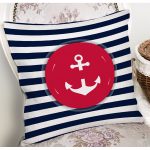 - 7681 - Realhomes Beyaz Zeminli Renkli Çapa Desenli Dijital Baskılı Modern Yastık Kırlent Kılıfı Realhomes