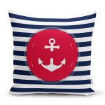 - 7681 - Realhomes Beyaz Zeminli Renkli Çapa Desenli Dijital Baskılı Modern Yastık Kırlent Kılıfı Realhomes