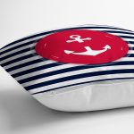 - 7681 - Realhomes Beyaz Zeminli Renkli Çapa Desenli Dijital Baskılı Modern Yastık Kırlent Kılıfı Realhomes