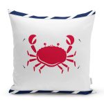 - 7682 - Realhomes Beyaz Zeminli Renkli Yengeç Desenli Dijital Baskılı Modern Yastık Kırlent Kılıfı Realhomes