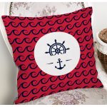 - 7684 - Realhomes Renkli Zemin Üzerinde Çapa Desenli Dijital Baskılı Modern Yastık Kırlent Kılıfı Realhomes