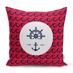 - 7684 - Realhomes Renkli Zemin Üzerinde Çapa Desenli Dijital Baskılı Modern Yastık Kırlent Kılıfı Realhomes