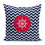 - 7686 - Realhomes Renkli Zemin Üzerinde Geometrik Zigzag Desenli Çapa Yastık Kırlent Kılıfı Realhomes