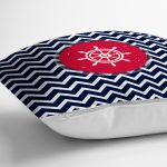 - 7686 - Realhomes Renkli Zemin Üzerinde Geometrik Zigzag Desenli Çapa Yastık Kırlent Kılıfı Realhomes